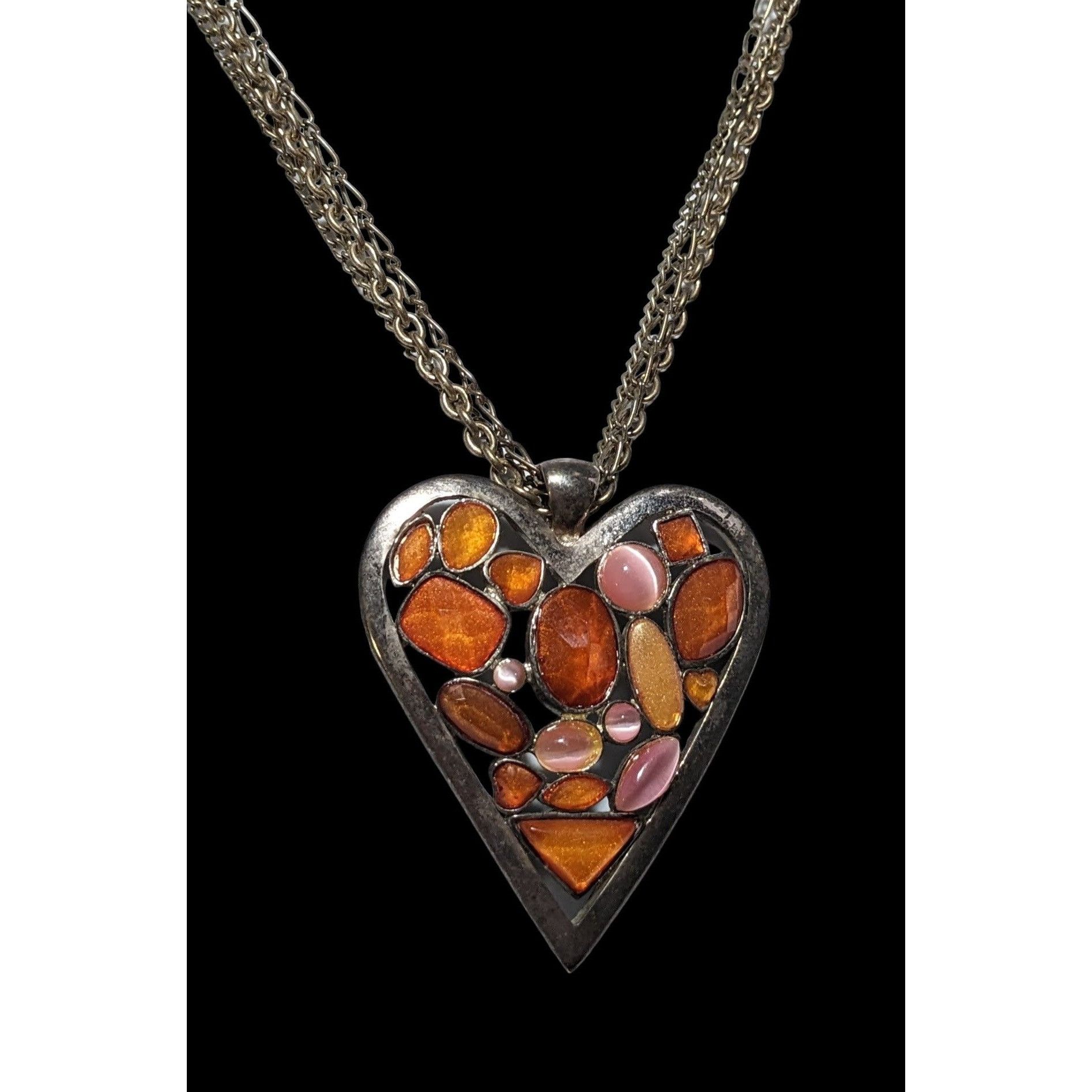 Other Pink And Orange Gemmed Heart Pendant Necklace Size ONE SIZE - 2 Thumbnail