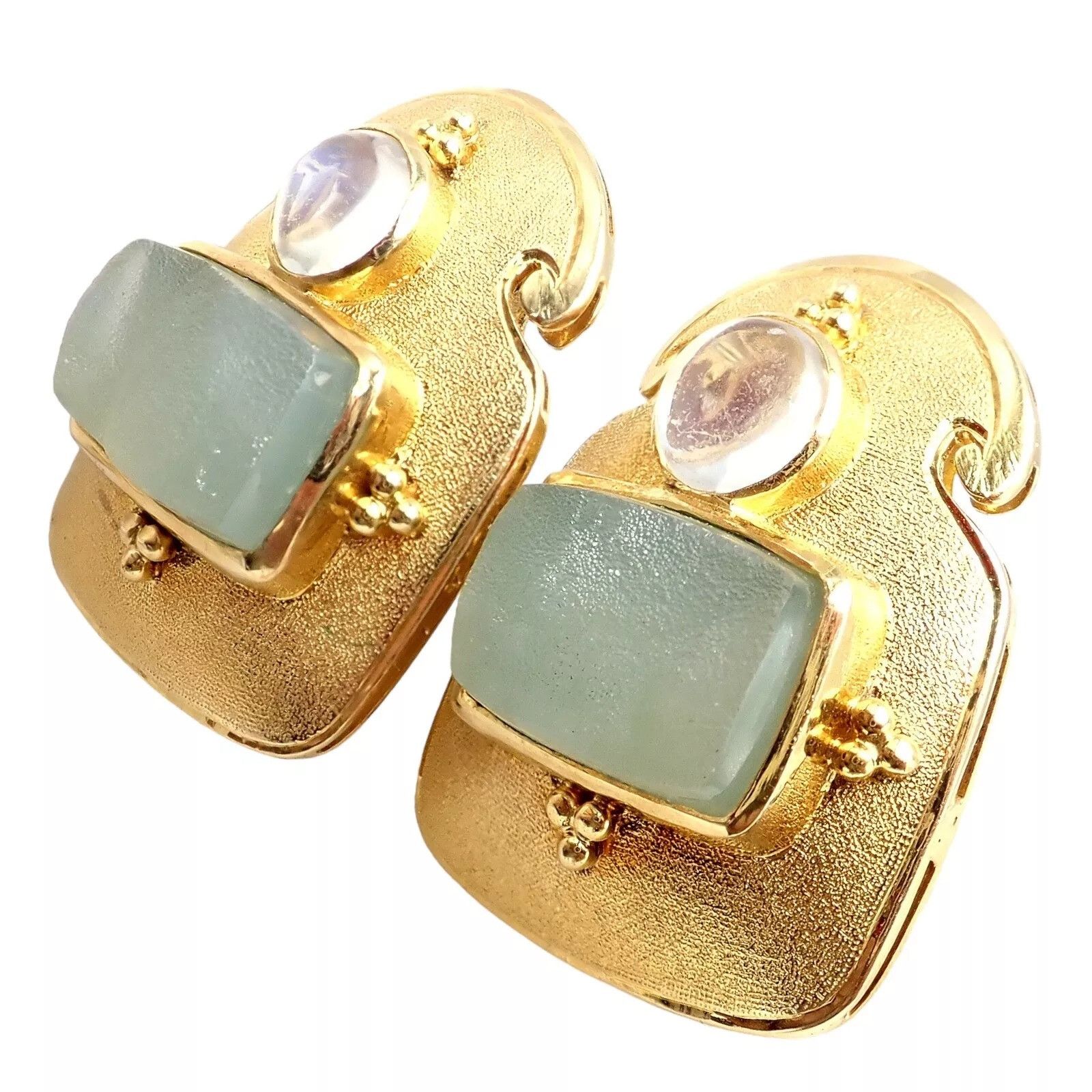 Vintage Paula Crevoshay 18k Gold Smithsonite Moonstone Earrings OOAK Size ONE SIZE - 3 Thumbnail