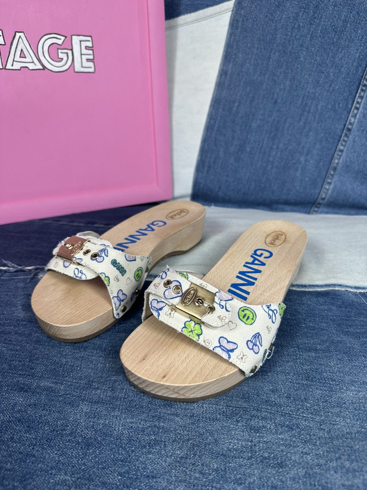 Ganni Ganni x DR. Scholl's Clog Slides Wooden Platform Sandals Size US 5 / IT 35 - 7 Thumbnail