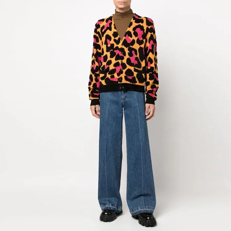 Versace o1y0525 Leopard-print V-neck Cardigan in Multicolor Size US M / EU 48-50 / 2 - 5 Thumbnail