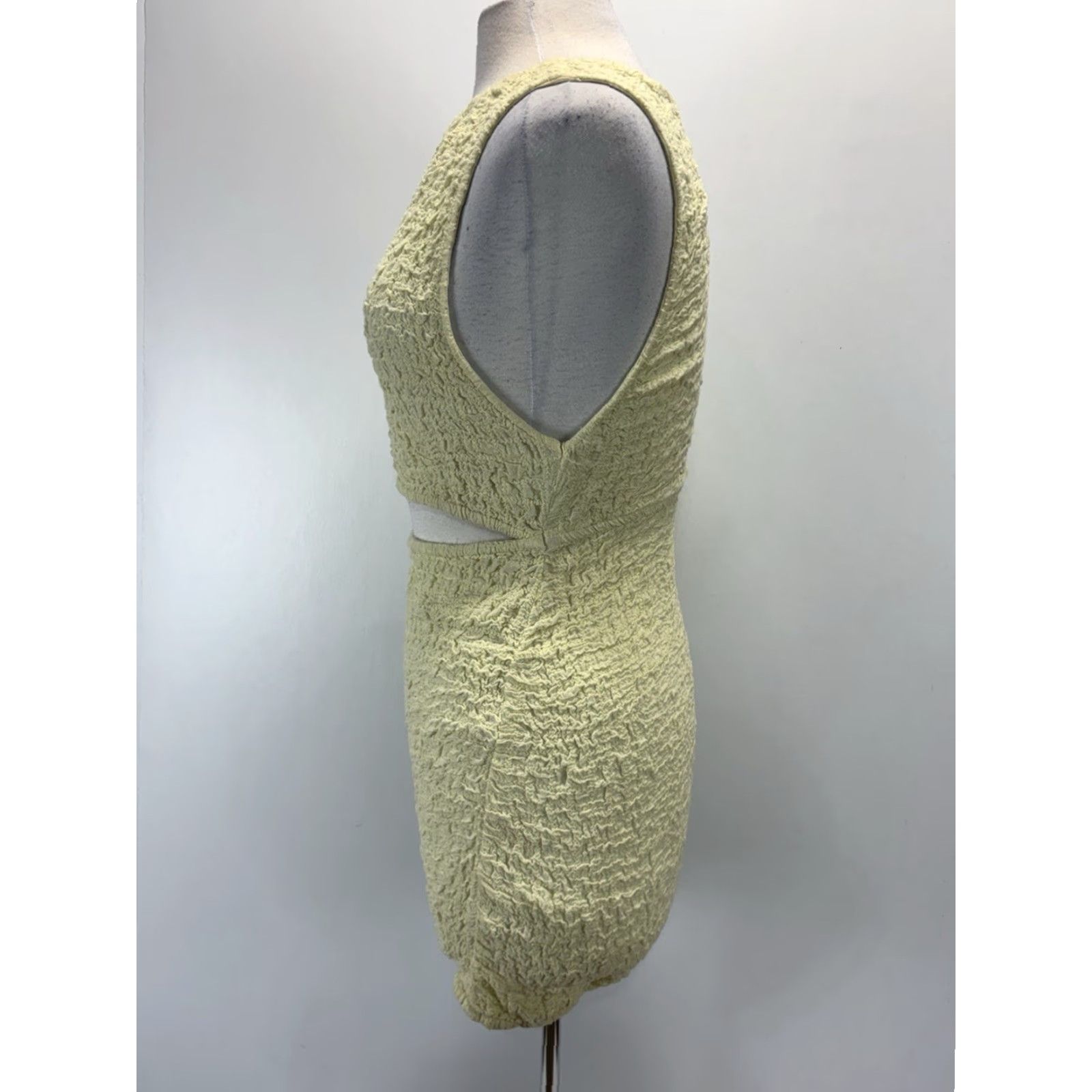 Free People Free People Textured Mini Dress X-Small Green Waist Cutout Club Stretch Size XS / US 0-2 / IT 36-38 - 2 Thumbnail