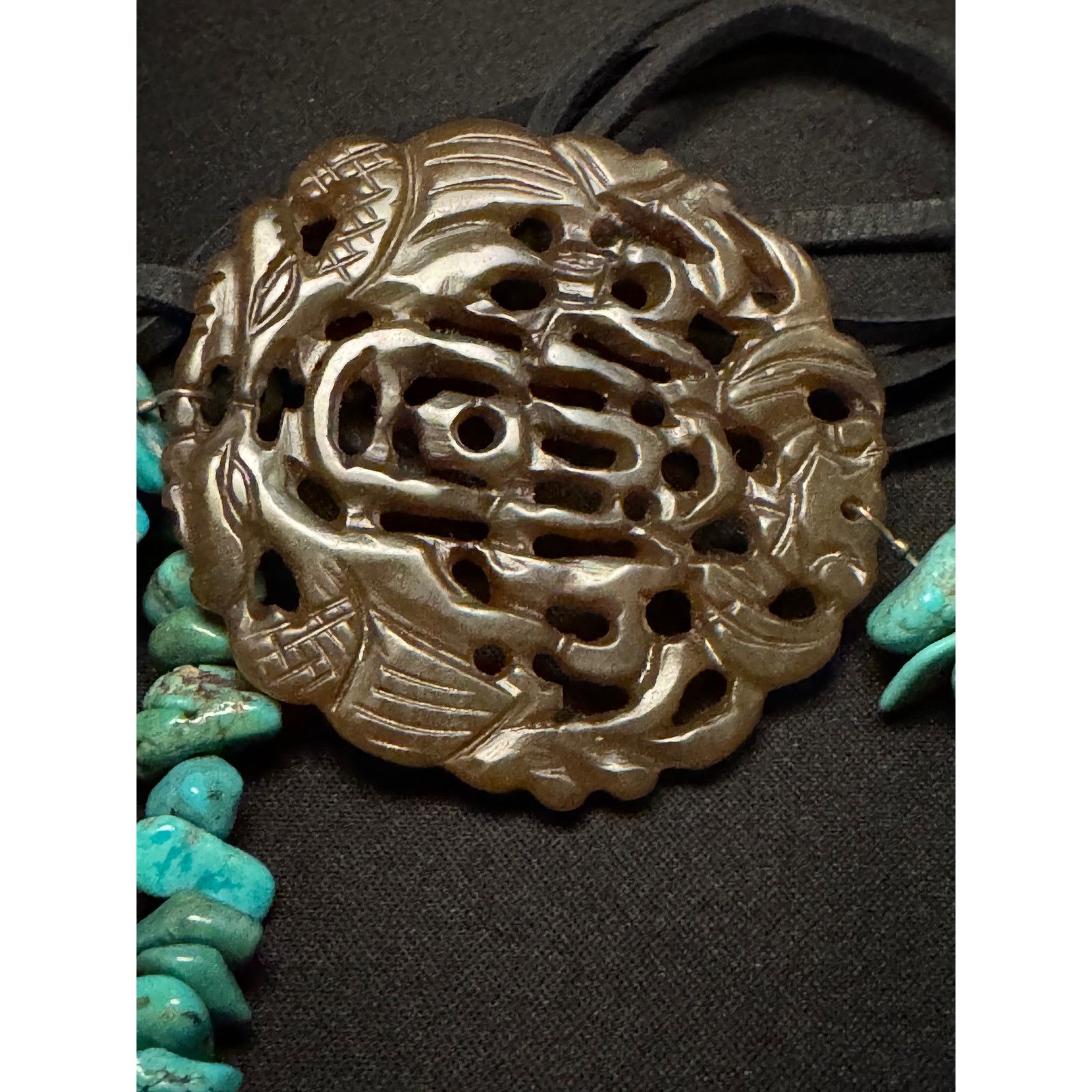 Other Carved Artizan Made Pendant Turquoise Stones Necklace Size ONE SIZE - 2 Thumbnail