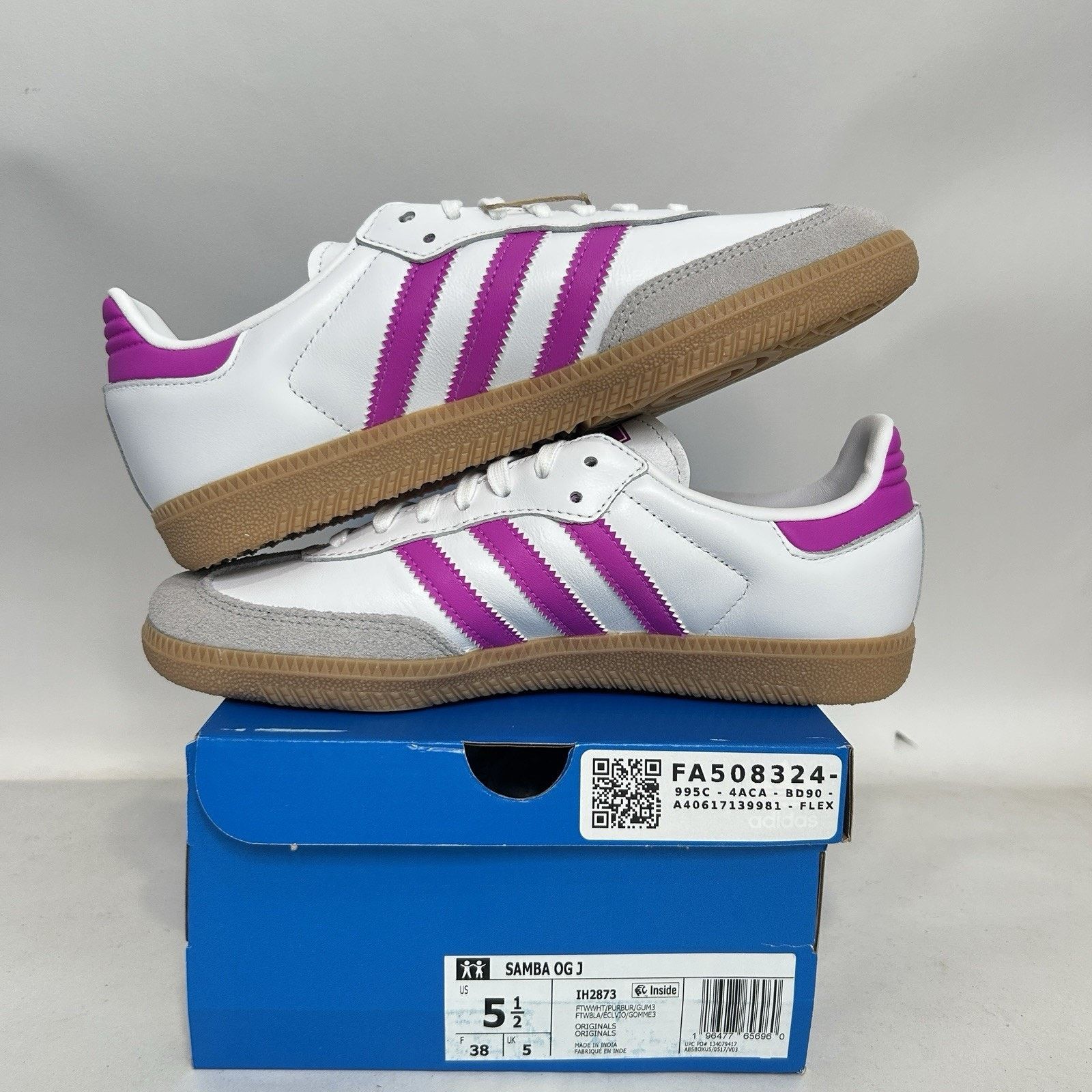 Adidas adidas Samba OG GS “White Purple Burst Gum” Size US 6.5 / IT 36.5 - 3 Thumbnail