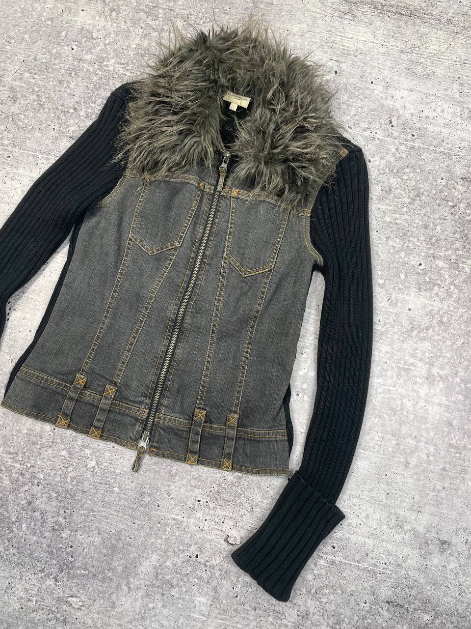 Hysteric Glamour Vintage Karen Millen Faux Fur Denim Knit Jacket LGB Y2K Size S / US 4 / IT 40 - 3 Thumbnail