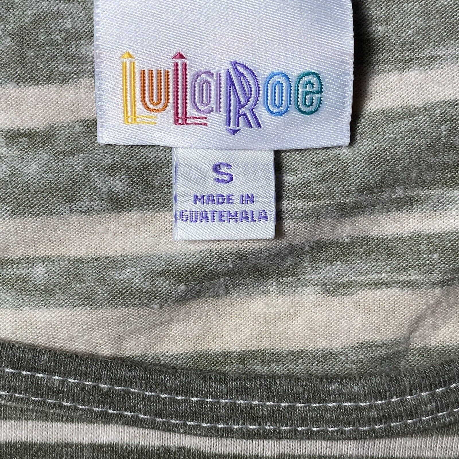 Other LulaRoe Irma Hi Lo Green Beige Striped Oversized T Shirt Size S / US 4 / IT 40 - 3 Thumbnail