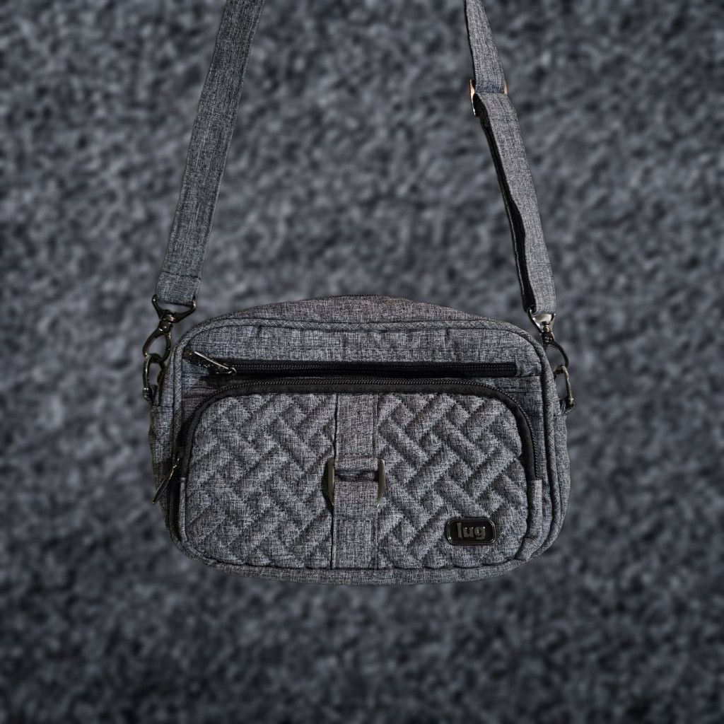 Vintage Lug Carousel Crossbody Bag Heather Gray Fabric with Adjustable/Removable Strap Women 9x6 in Gray Quilted Solid Size ONE SIZE - 1 Thumbnail