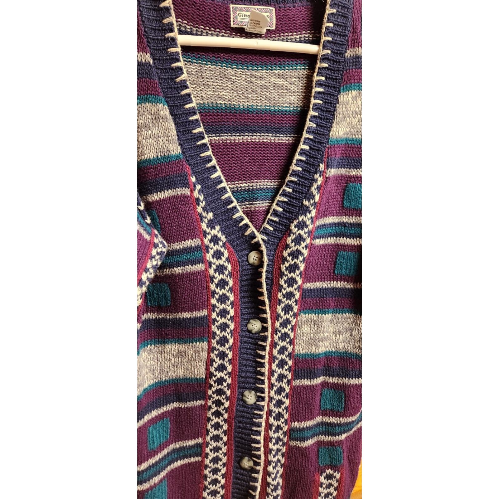 Vintage VINTAGE Gina Peters Knit Cardigan Sweater Women's S Small Geometric Southwest Purple 90s Designer Womens Cardigan Size S / US 4 / IT 40 - 4 Thumbnail