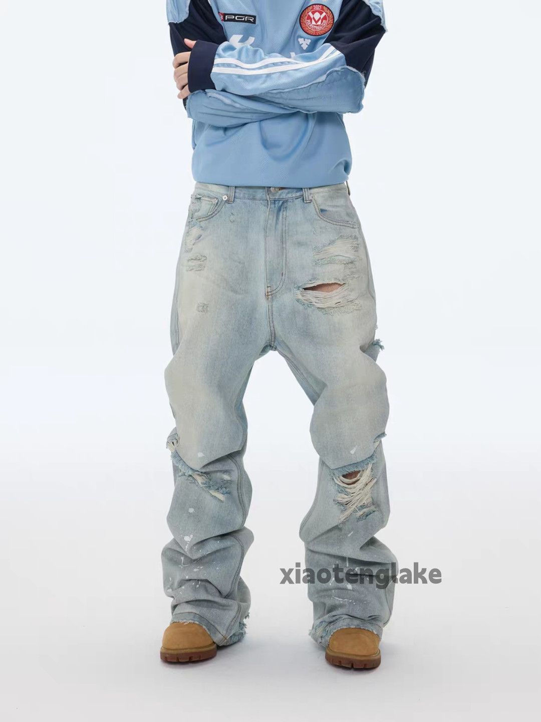 Jean Utility washed faded loose punk skate hiphop ripped jeans Size US 34 / EU 50 - 2 Thumbnail