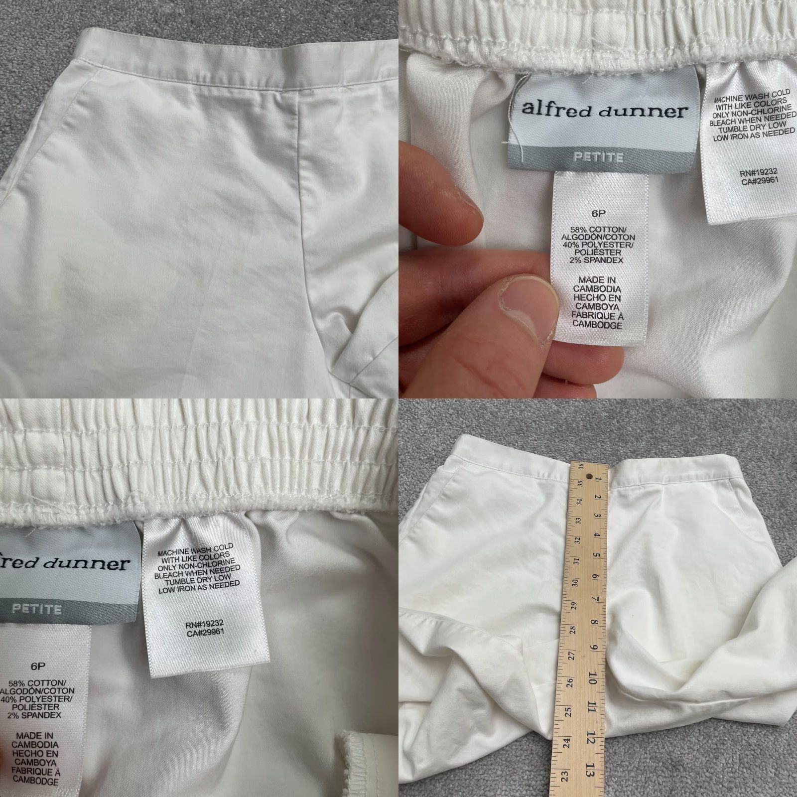 Vintage Alfred Dunner Cropped Pants Womens 6 Petite White High Rise Elastic Pocket 28x18 Size 28" / US 6 / IT 42 - 8 Thumbnail
