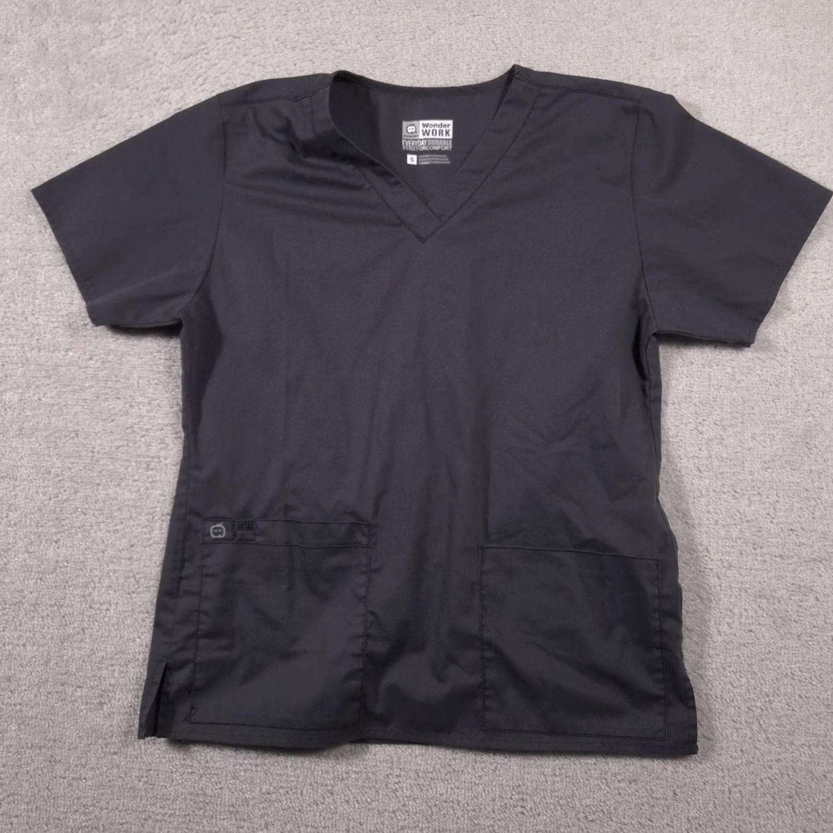 Vintage WonderWink WonderWORK Scrub Top Womens Small Black V Neck Stretch Pockets Size S / US 4 / IT 40 - 2 Thumbnail