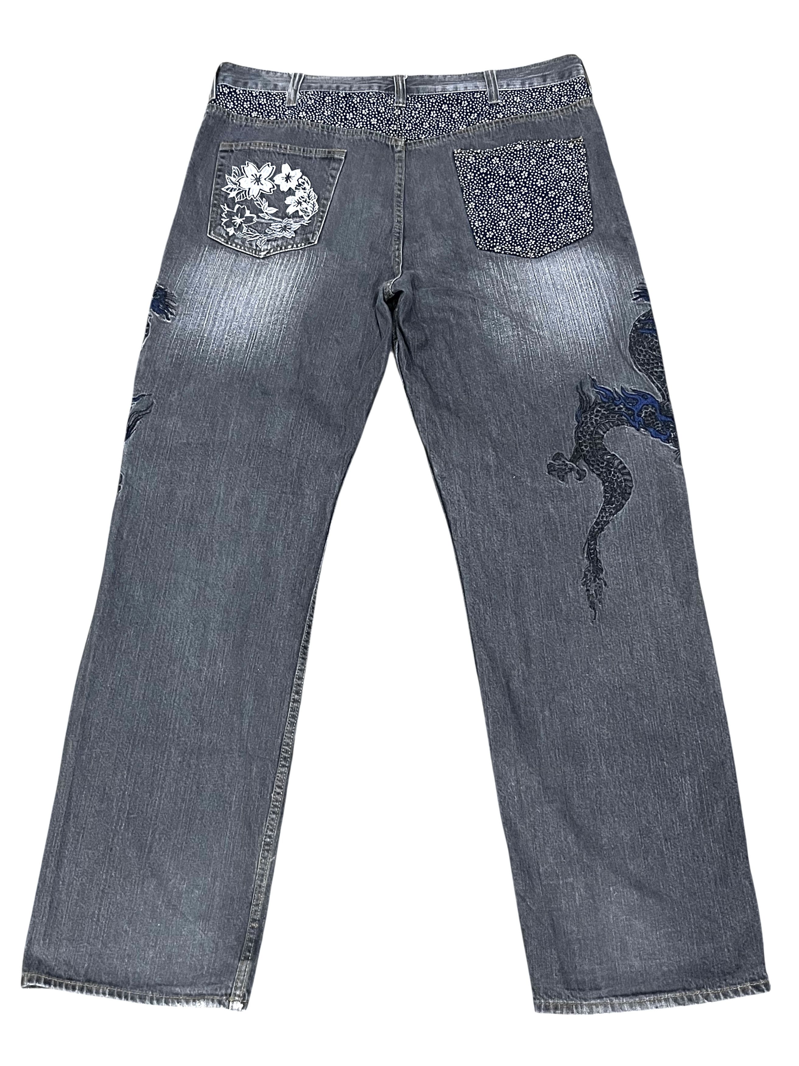 Dragonfly Sukajan Embroidery Black Dragon Tattoo Wear Denim Karakuri Size US 38 / EU 54 - 2 Thumbnail