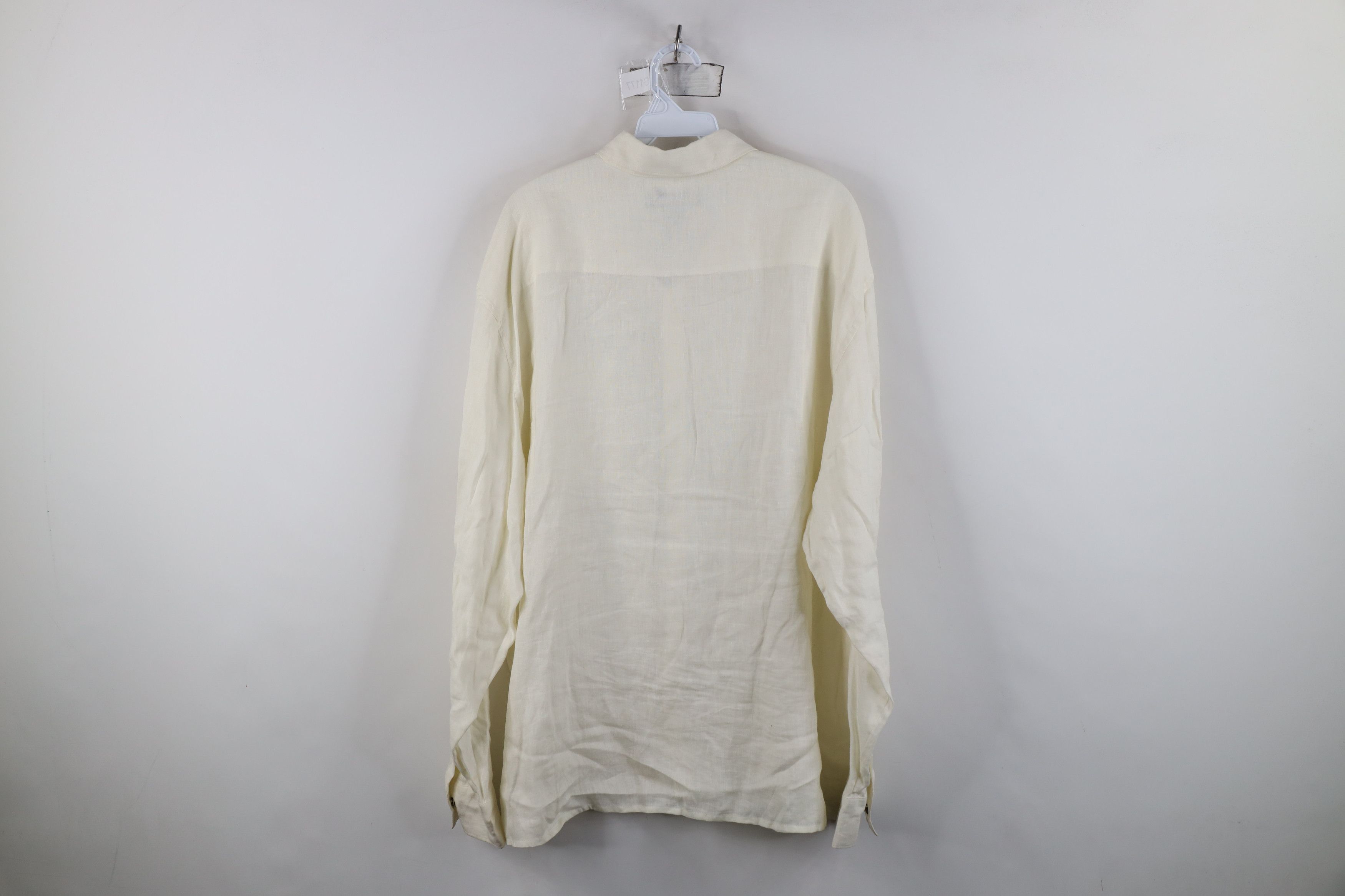 Vintage Vintage 90s Streetwear Linen Collared Button Shirt Cream Size US XXL / EU 58 / 5 - 11 Thumbnail