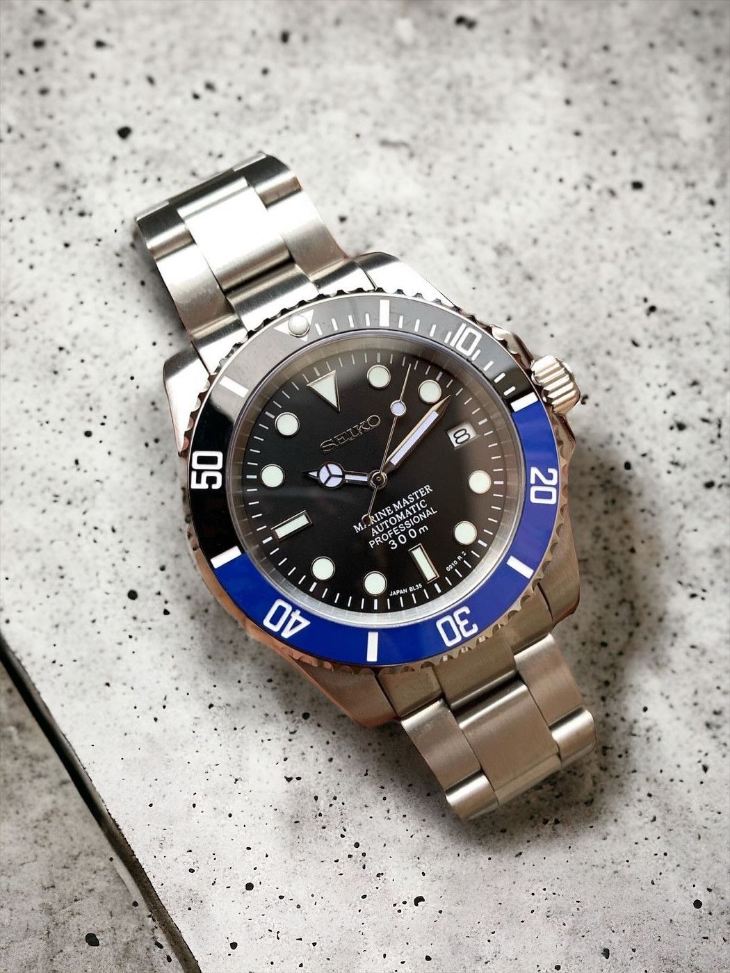 Seiko Sub Date Black Blue Steel Oyster Automatic Watch 41mm, Men's