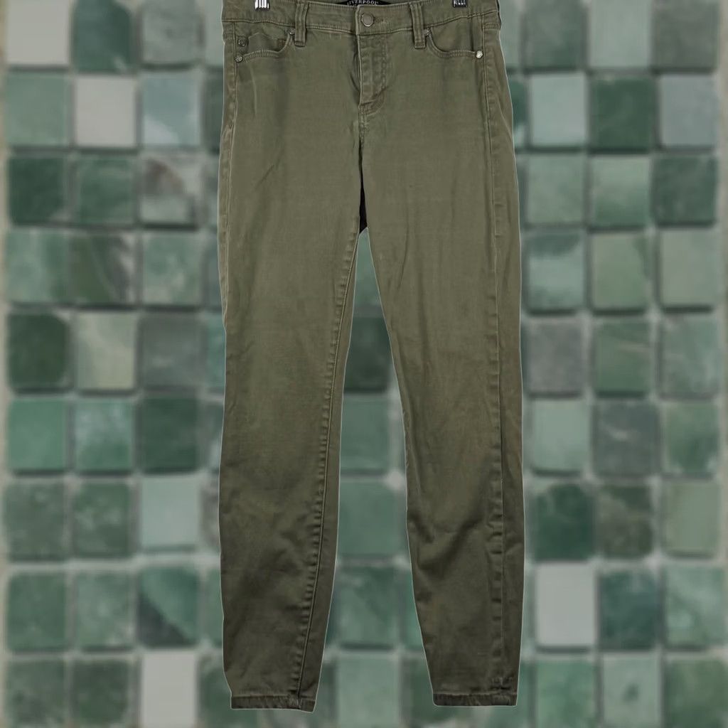 Vintage Liverpool Womens Ankle Skinny Pants Green Dusty Olive Mid Rise Stretch Pockets Zip Button Casual Workwear 28 Mens Womens Size 28" / US 6 / IT 42 - 1 Thumbnail