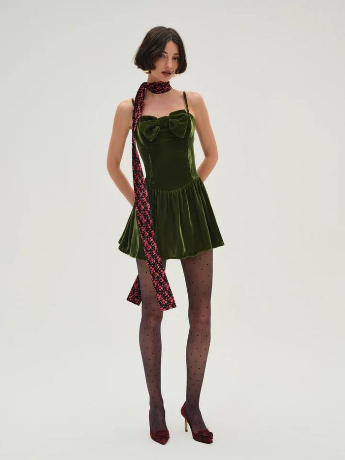 For Love & Lemons For Love & Lemons MARTINI OLIVE VELVET MINI DRESS size L Size L / US 10 / IT 46 - 4 Thumbnail