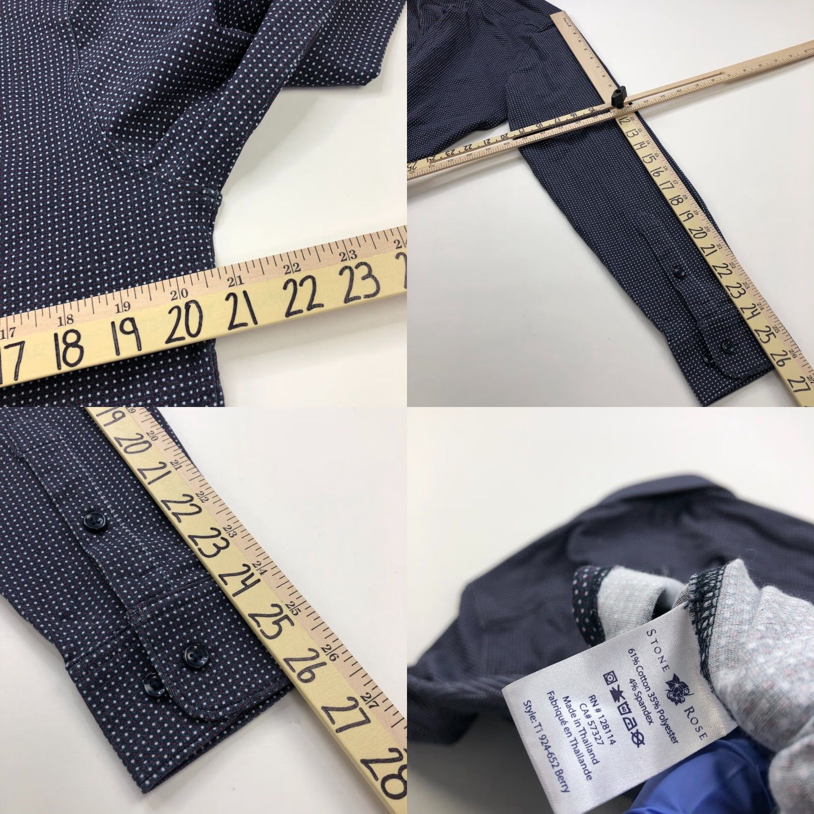 Vintage Stone Rose Shirt Men M Medium Navy Polka Dot Long Sleeve Button-Up Casual Collared Size US M / EU 48-50 / 2 - 8 Thumbnail