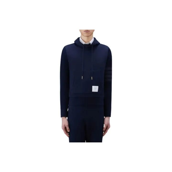 Thom Browne Thom Browne Navy Blue Hoodie with Stripes 0079 Size US S / EU 44-46 / 1 - 1 Thumbnail
