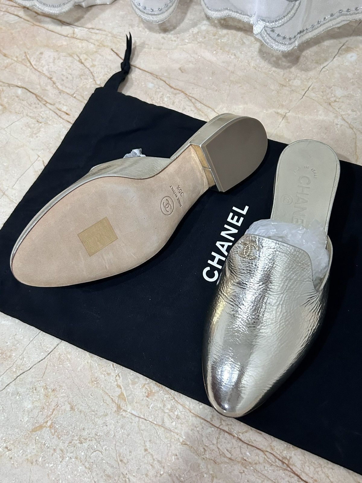 Chanel chanel silver mule authentic brand new 35.5 (for 35 or 34.5) Size US 4.5 / IT 34.5 - 4 Thumbnail