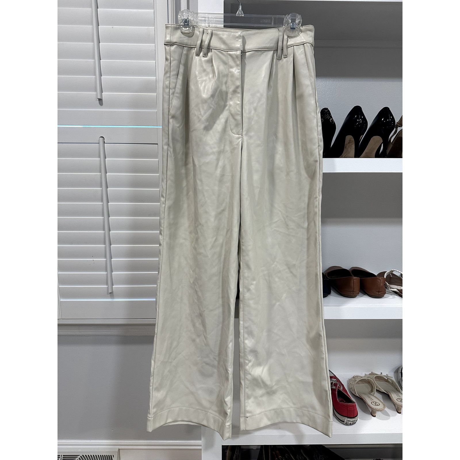 Topshop Topshop Faux Leather Super Wide Leg Tailored Pants Ecru 6 Size 28" / US 6 / IT 42 - 2 Thumbnail