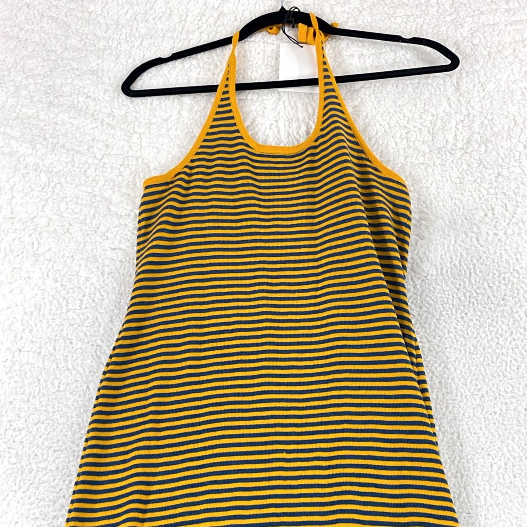 Vintage Callahan Nicky Halter Dress Womens Small Yellow Blue Stripe Knit Casual Pullover Dress Size S / US 4 / IT 40 - 2 Thumbnail