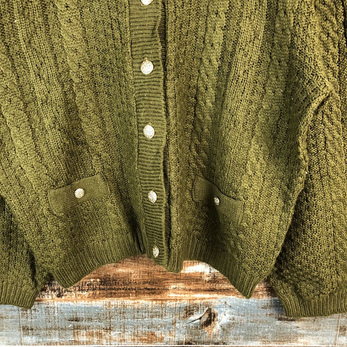 Japanese Brand Pelejutienu Green Patterned Cardigans #A2496 Size M / US 6-8 / IT 42-44 - 6 Thumbnail
