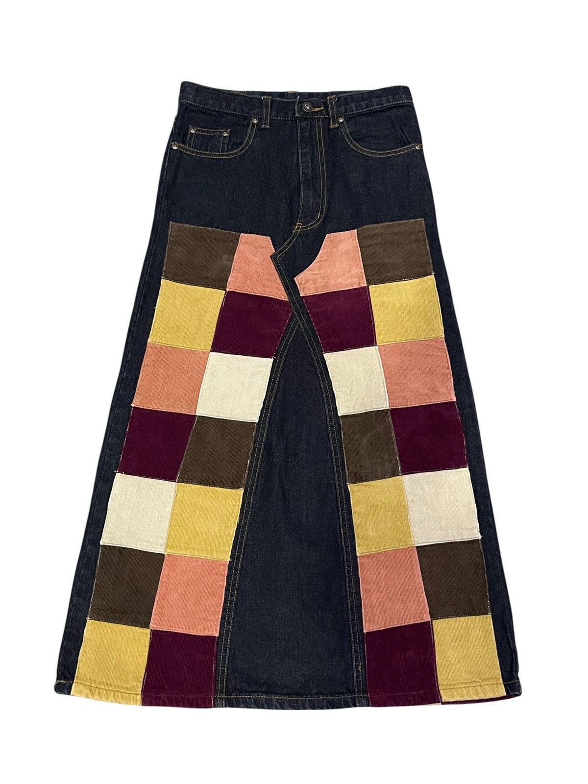 Avant Garde Multicolour Patchwork Double Knee Midi Skirt