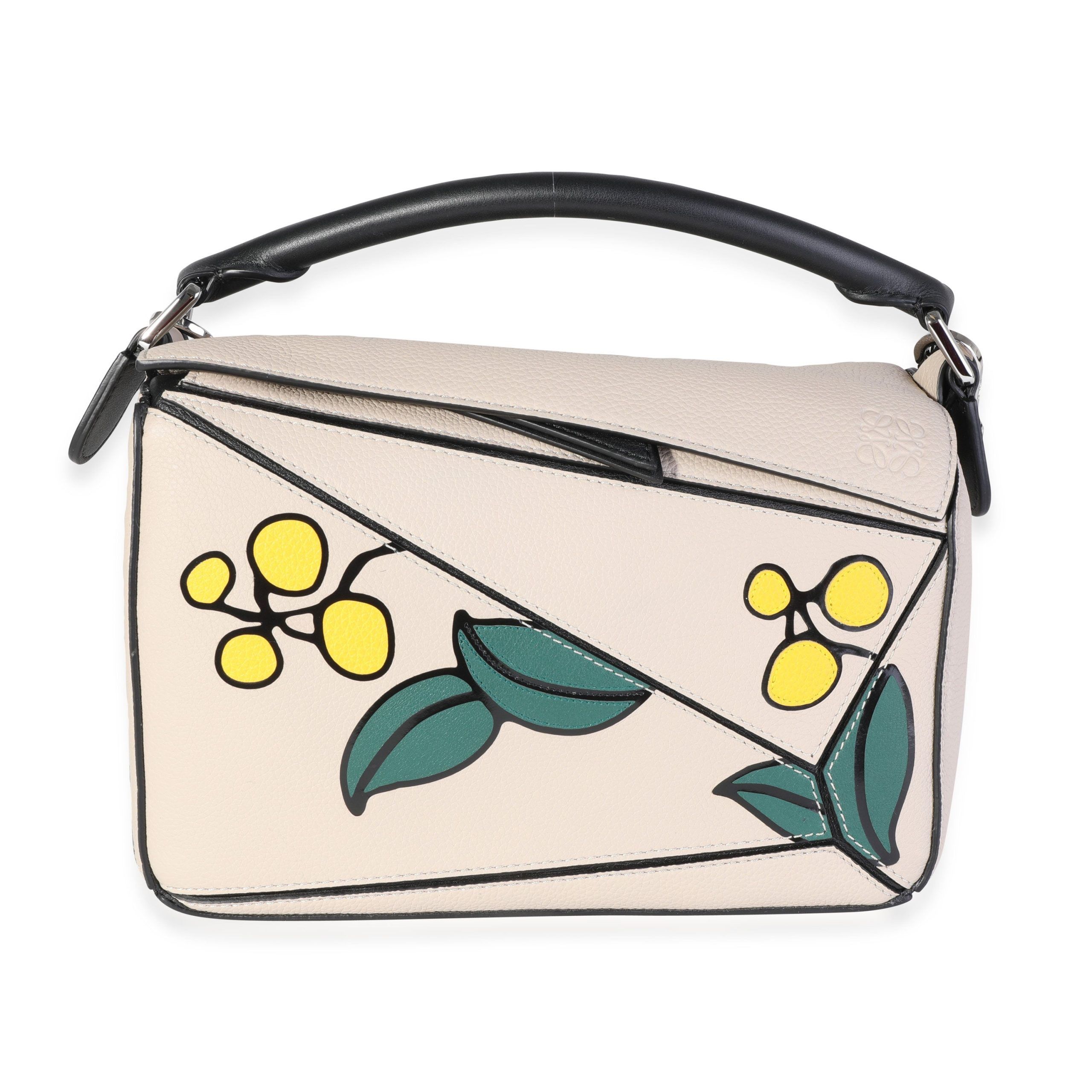 image of Loewe Gray Grained Calfskin Herbarium Small Puzzle Bag in Grey, Women's