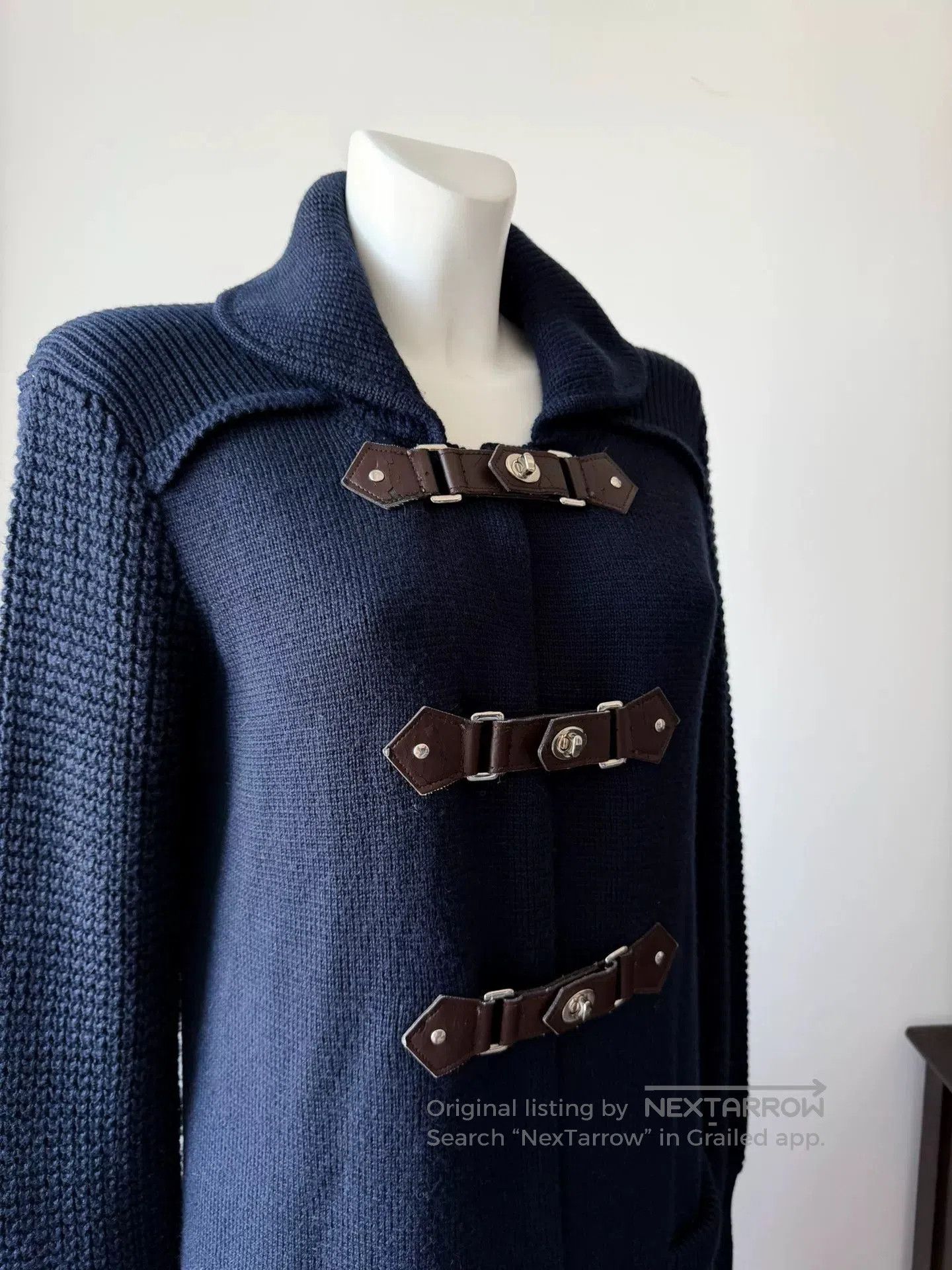 Sportmax SPORTMAX Navy Leather Button Knit Cardigan. Size M / US 6-8 / IT 42-44 - 5 Thumbnail