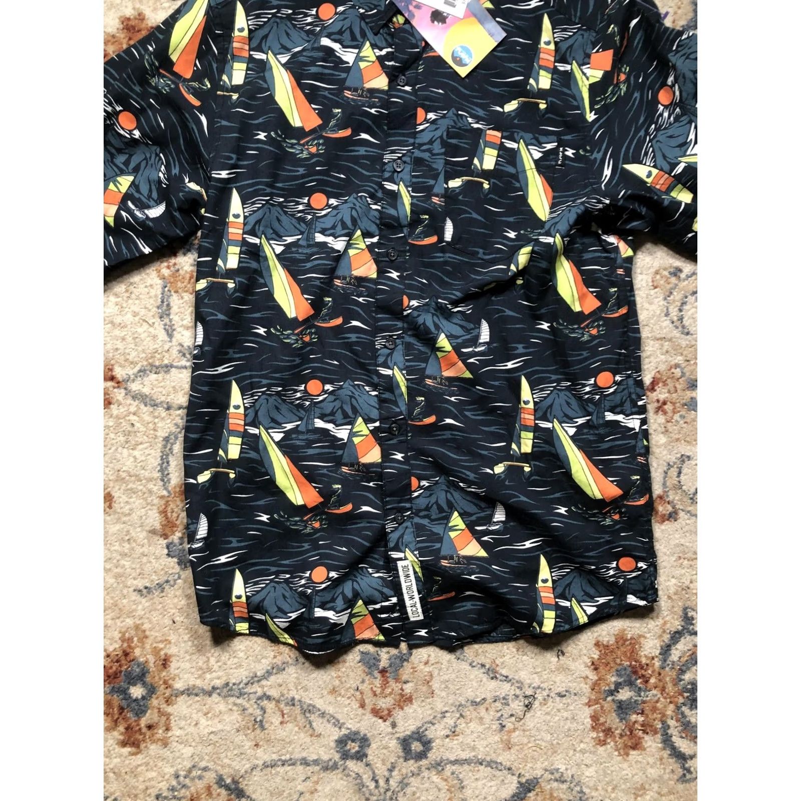 KAVU KAVU Shirt Mens Small Multicolor Sailboat Graphic Short Sleeve Button Up Casual Size US S / EU 44-46 / 1 - 5 Thumbnail