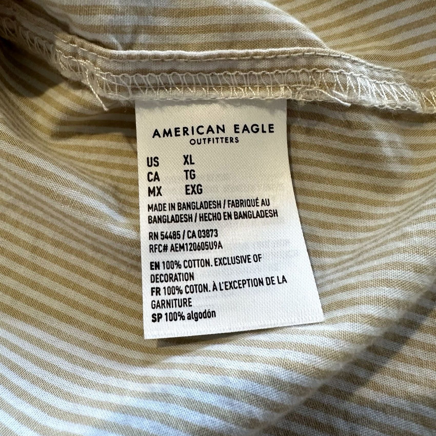 American Eagle Outfitters American Eagle Outfitters Button-Up Shirt Mens XL Striped Beige Cotton Woolen? No, Cotton Size US XL / EU 56 / 4 - 8 Thumbnail