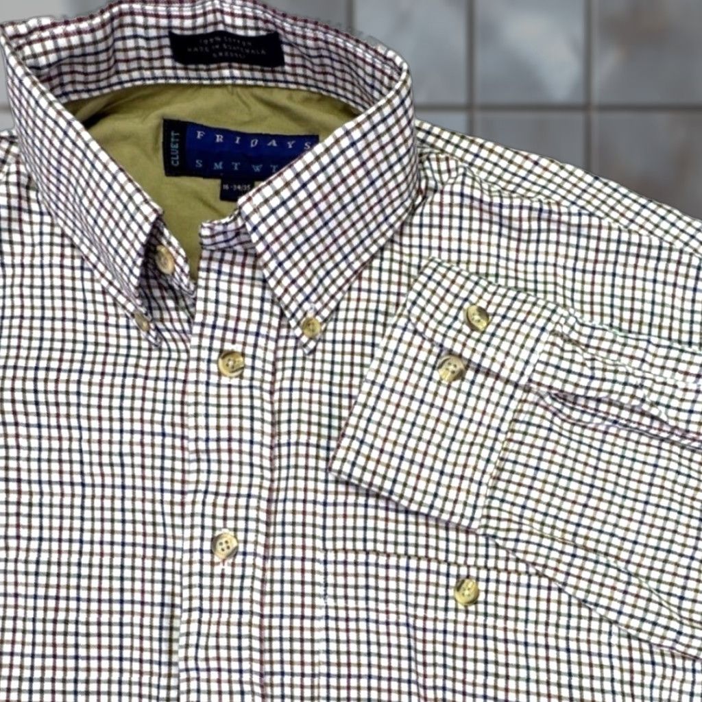 Vintage VINTAGE Fridays Cluett Button-Down Shirt Mens 16-34/35 Classic Fit Brown Plaid Casual Workwear Dress Shirt Menswear 100% Cotton Size US L / EU 52-54 / 3 - 1 Thumbnail