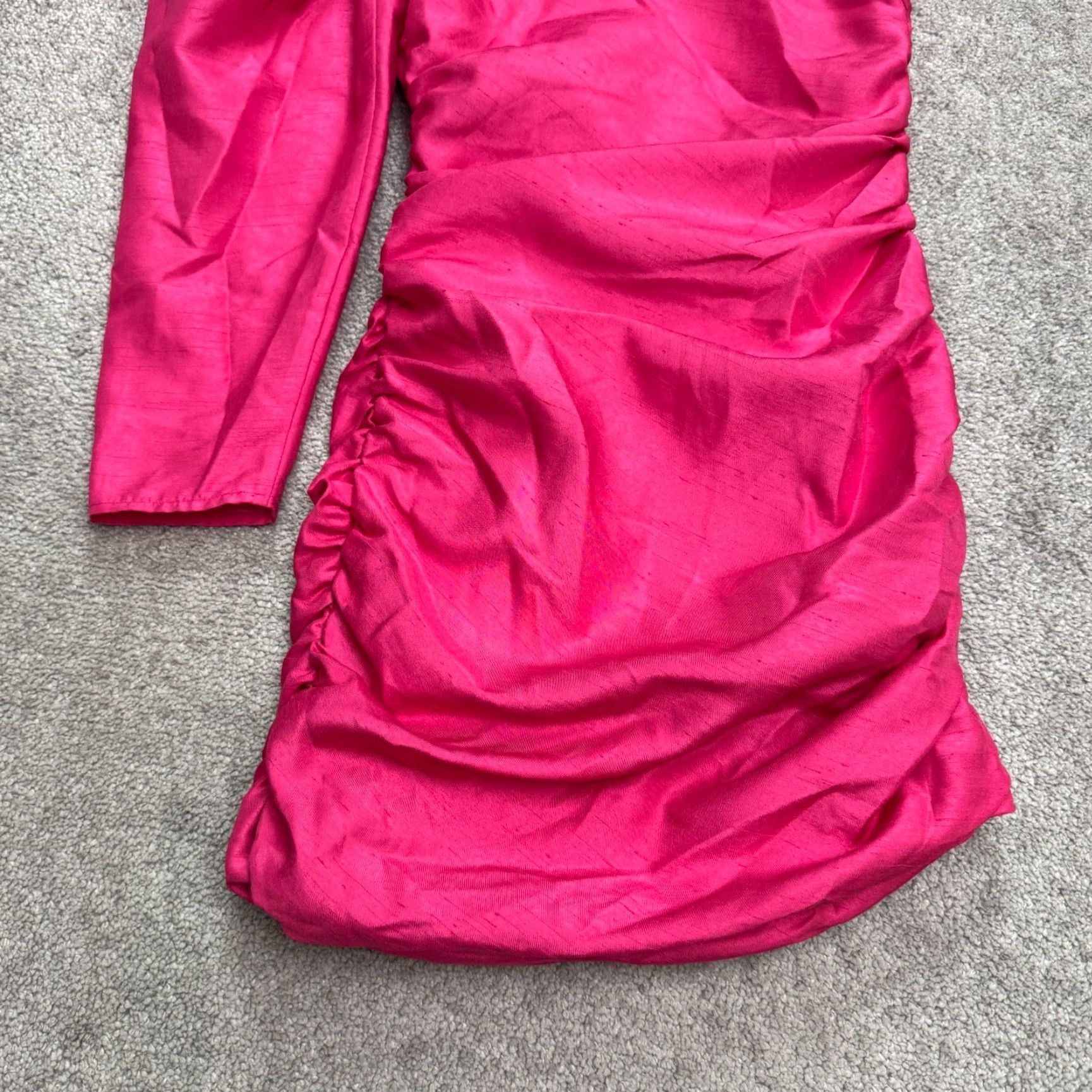Vintage Wilfred Aritzia Dress 2 Pink One Shoulder Ruched Bodycon Mini Puff Sleeve Womens Size XS / US 0-2 / IT 36-38 - 3 Thumbnail
