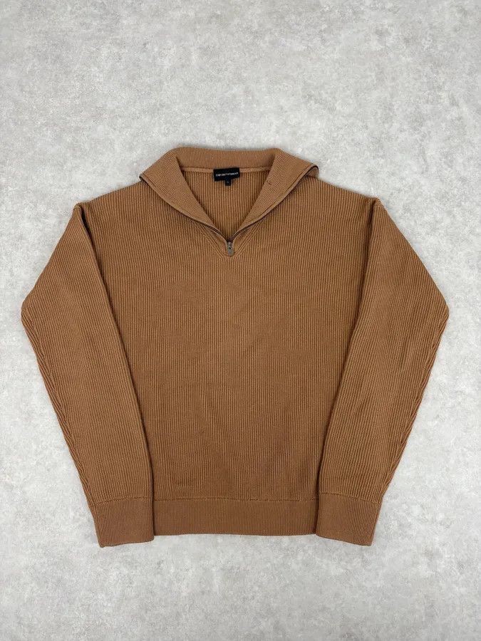 Emporio Armani 2000s Emporio Armani Zip-Up Beige Sweater Size US M / EU 48-50 / 2 - 3 Thumbnail