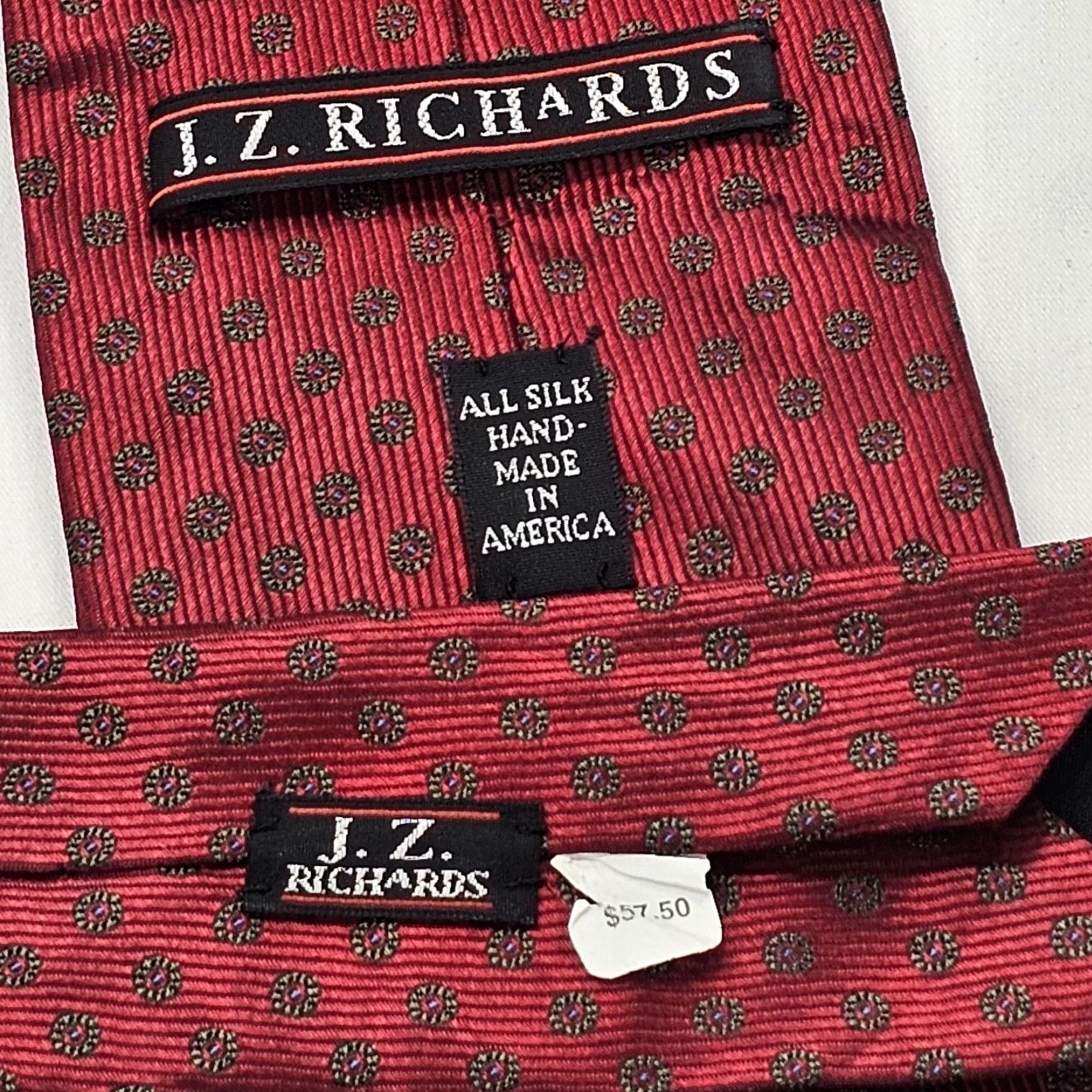 Vintage VINTAGE JZ RICHARDS Necktie Men's Red Silk Tie Geometric Circles 60"X4" Designer Tie Businessmen Style Mens Size ONE SIZE - 6 Thumbnail