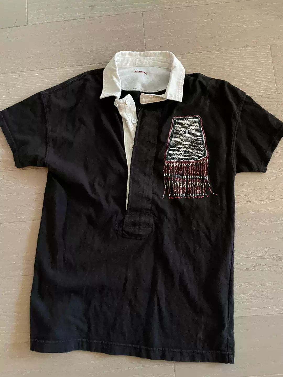 image of Kapital Hirata And Hiroshi Lead Polo Totem Short-Sleeved T-Shirt Out Of Print in Black (Size Large)