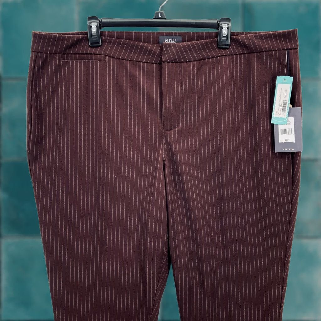 NYDJ NYDJ Aaro Slim Straight Pants Women's Plus 20W Burgundy Red Striped Chino Size 42" / US 20 - 1 Thumbnail