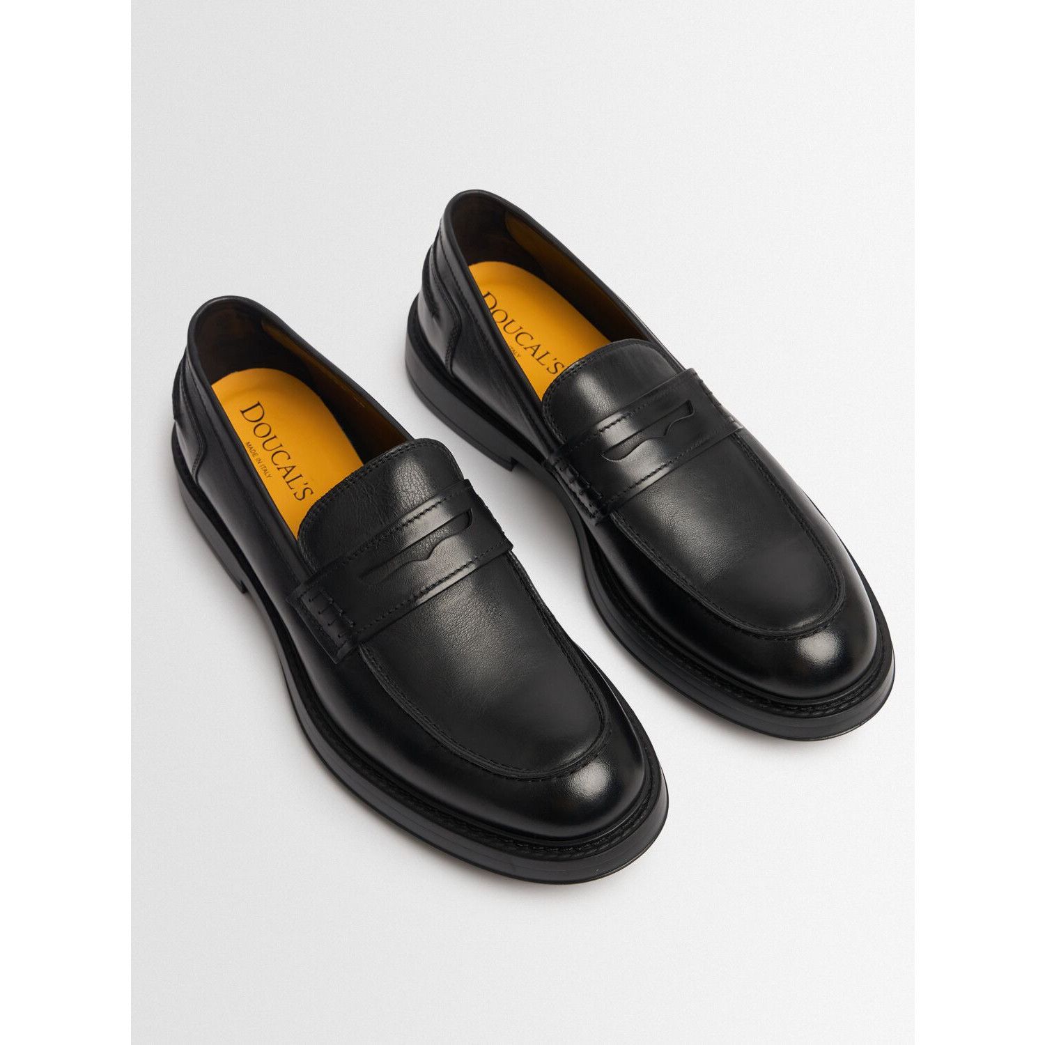 DOUCAL'S Black Leather Penny Loafers New & Authentic (Men's