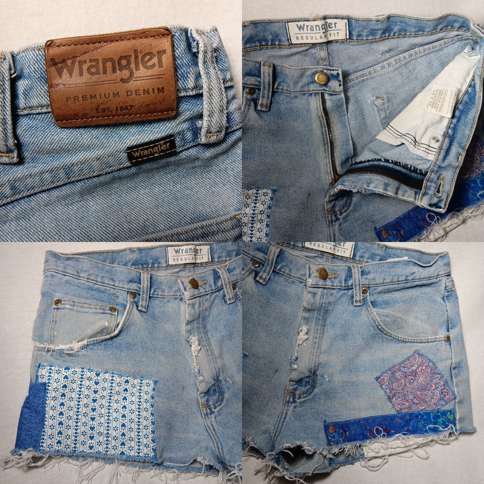 Wrangler VINTAGE Recycled Wrangler Women Jean Shorts 34 Distressed Patchwork Upcycled Boho Casual Fall Spring Summer Size 24" / US 00 / IT 34 - 8 Thumbnail