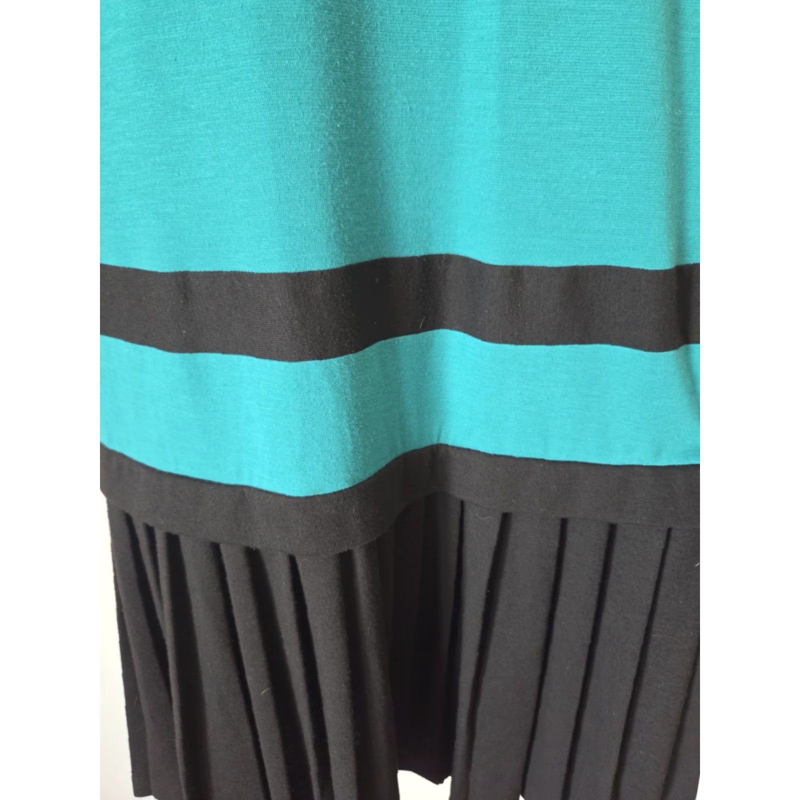 Altea VINTAGE 80s Caron Petite Teal Black New Wave Drop Waist Midi Dress Size 8 Size M / US 6-8 / IT 42-44 - 3 Thumbnail