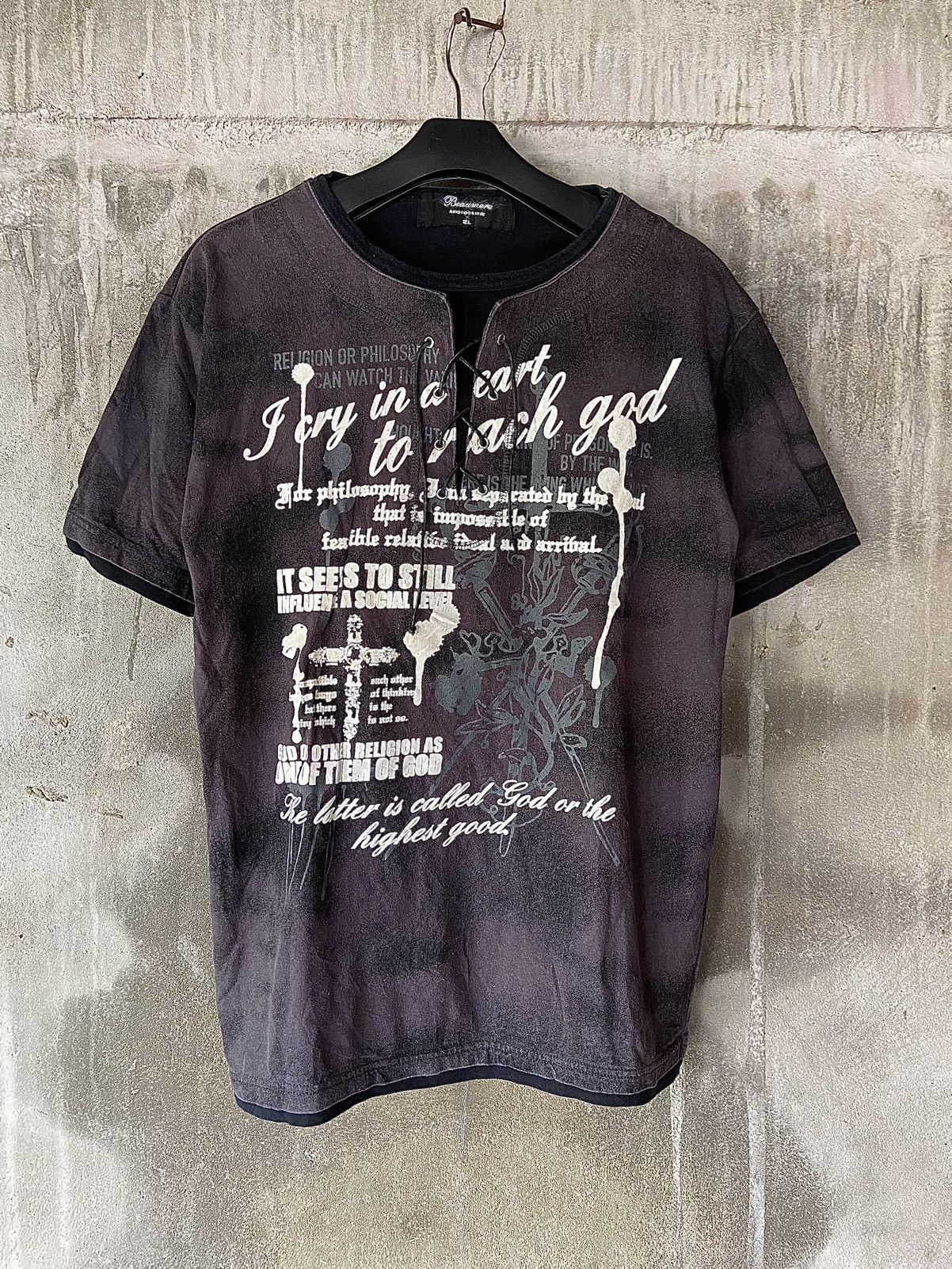 image of Beauty Beast x If Six Was Nine Beaumere Punk Double Layer Aristocratic Quotes Tee in Black (Size La