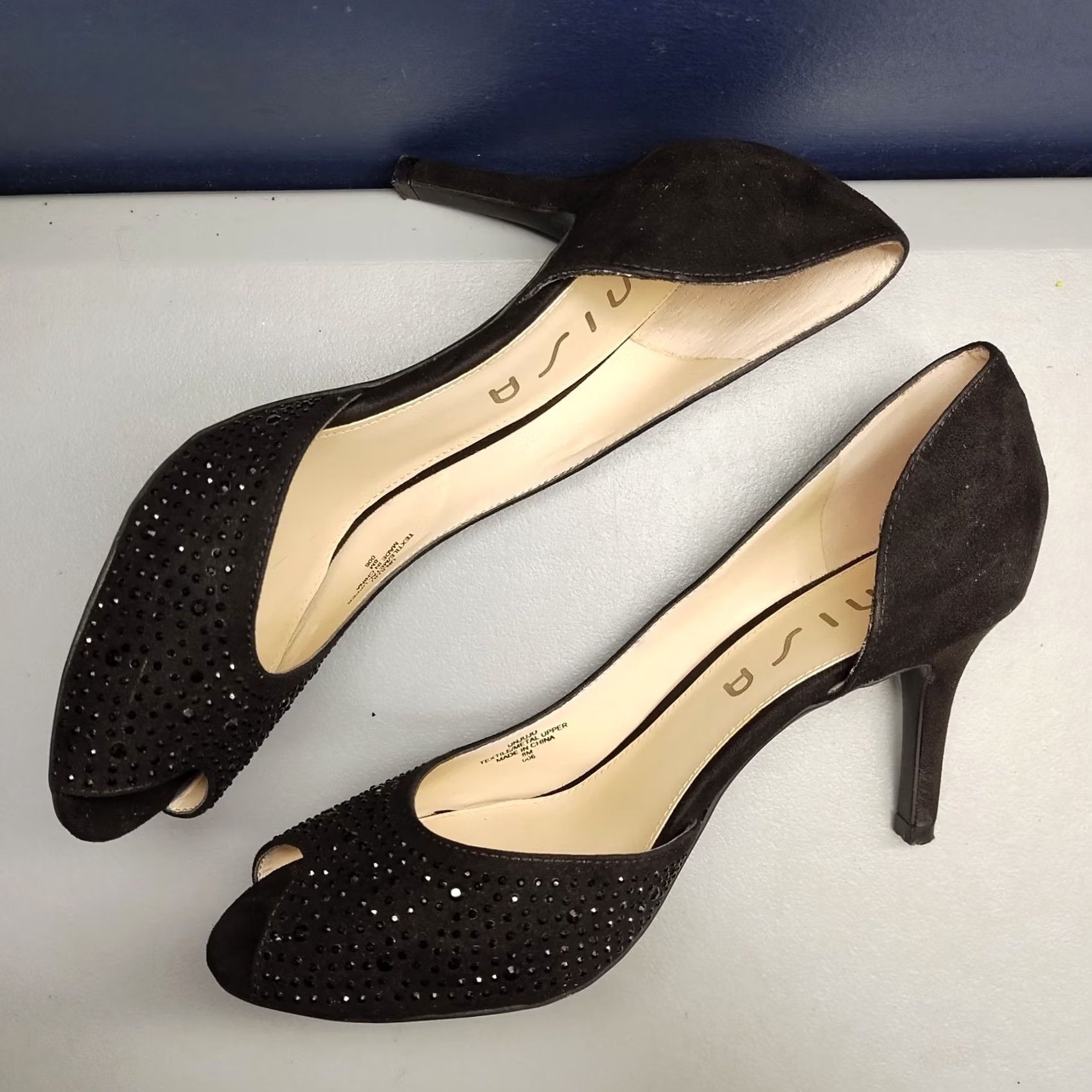 Vintage Unisa Juju Stiletto Pump Heels Womens US Size 8M Black Studded Peep Toe Slip On Size US 8 / IT 38 - 5 Thumbnail