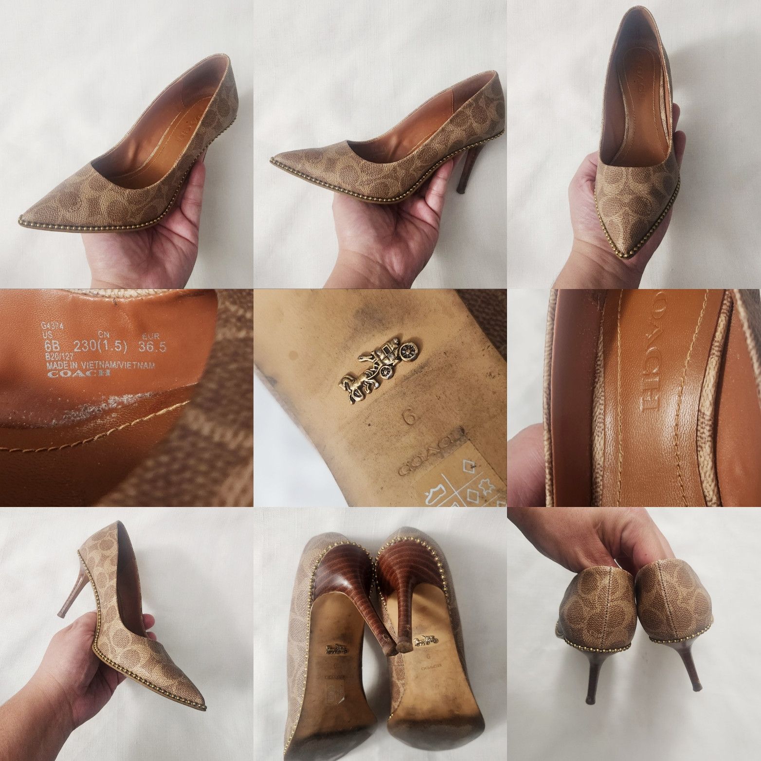 Coach × Designer COACH Waverly Pump with Beadchain Women Size 6 B Tan (G4374) Size US 6 / IT 36 - 19 Thumbnail