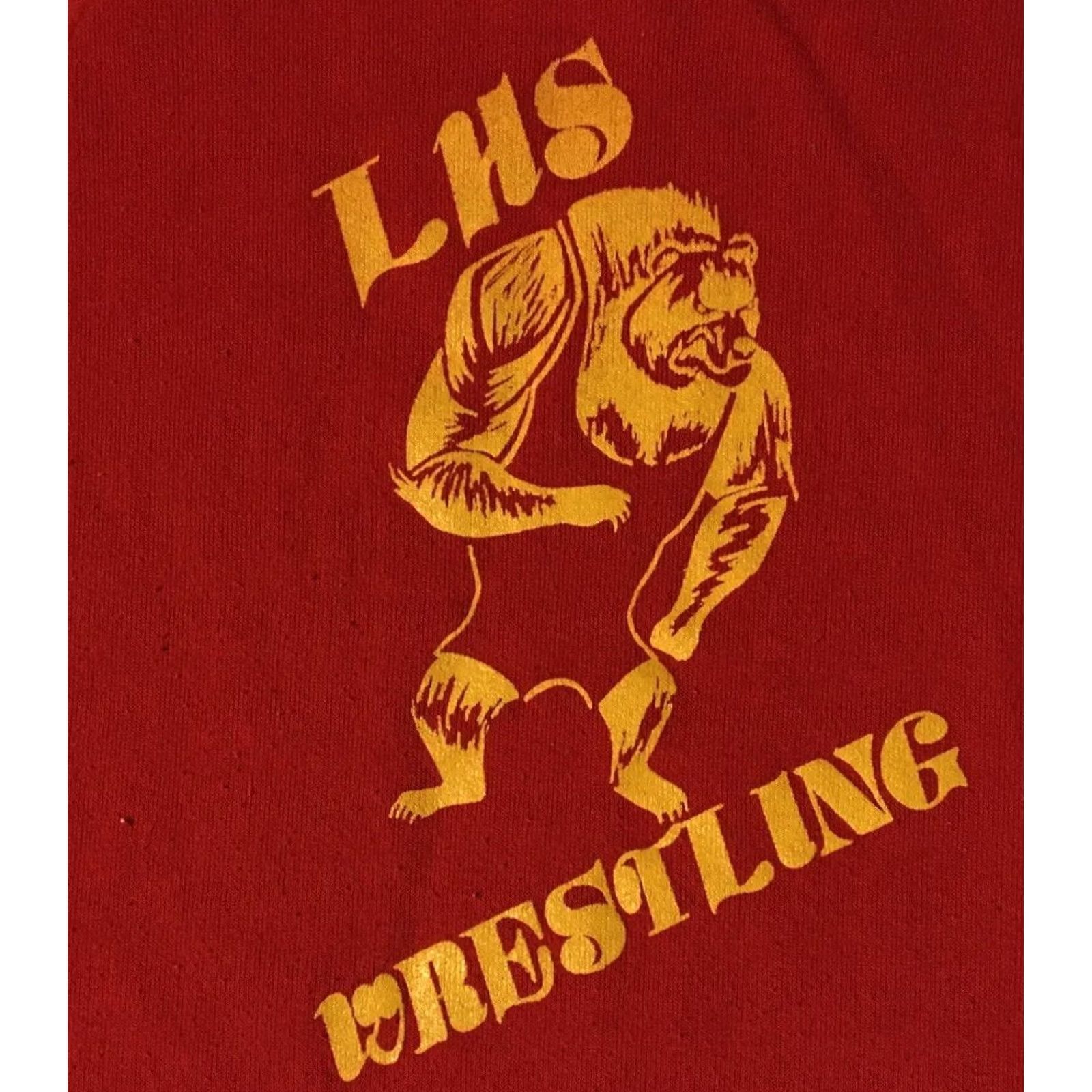Vintage Vtg 80s Lincoln High School Bears Wrestling Faded Spellout Sweatshirt M Red USA Bears Track Grunge PE Mens Sweatshirt Size US M / EU 48-50 / 2 - 2 Thumbnail