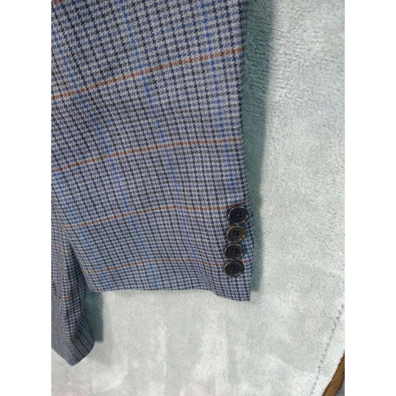 Brooks Brothers Brooks Brothers Blazer Mens 44L Wool Grey Plaid Windowpane 2 Piece Notch Lapel Long Coat Jacket Chest 44in Dry Clean Only Mens Size 44R - 4 Thumbnail