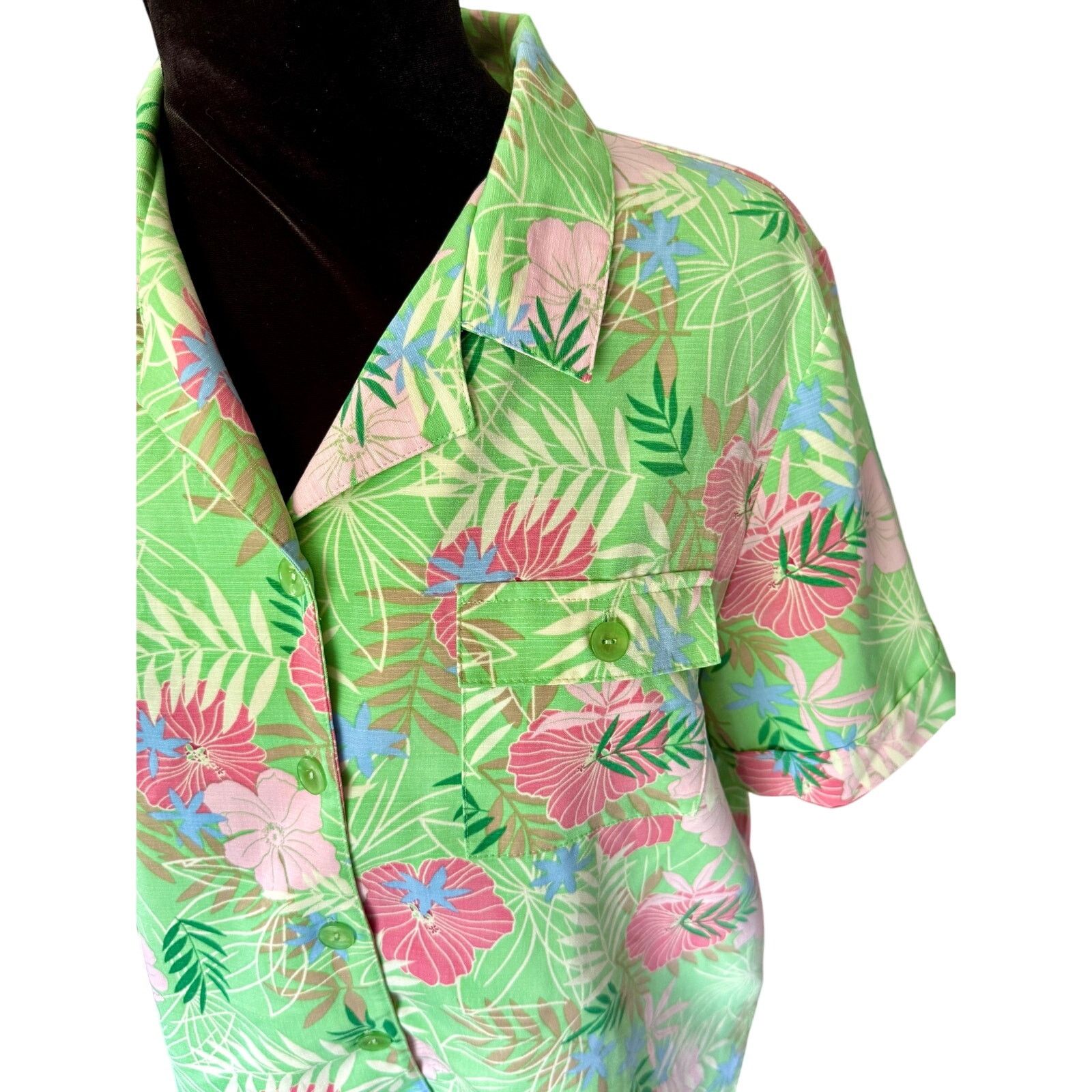 Vintage Vintage 90’s Sag Harbor Green Pink Hawaiian Blouse Medium Size M / US 6-8 / IT 42-44 - 2 Thumbnail