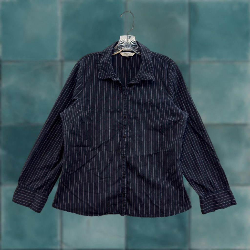 Old Navy VINTAGE Old Navy Y2K Button Up Top Blouse XL Black Pinstripe Corpcore Office Fairy Grunge Shirt Womens Size XL / US 12-14 / IT 48-50 - 1 Thumbnail