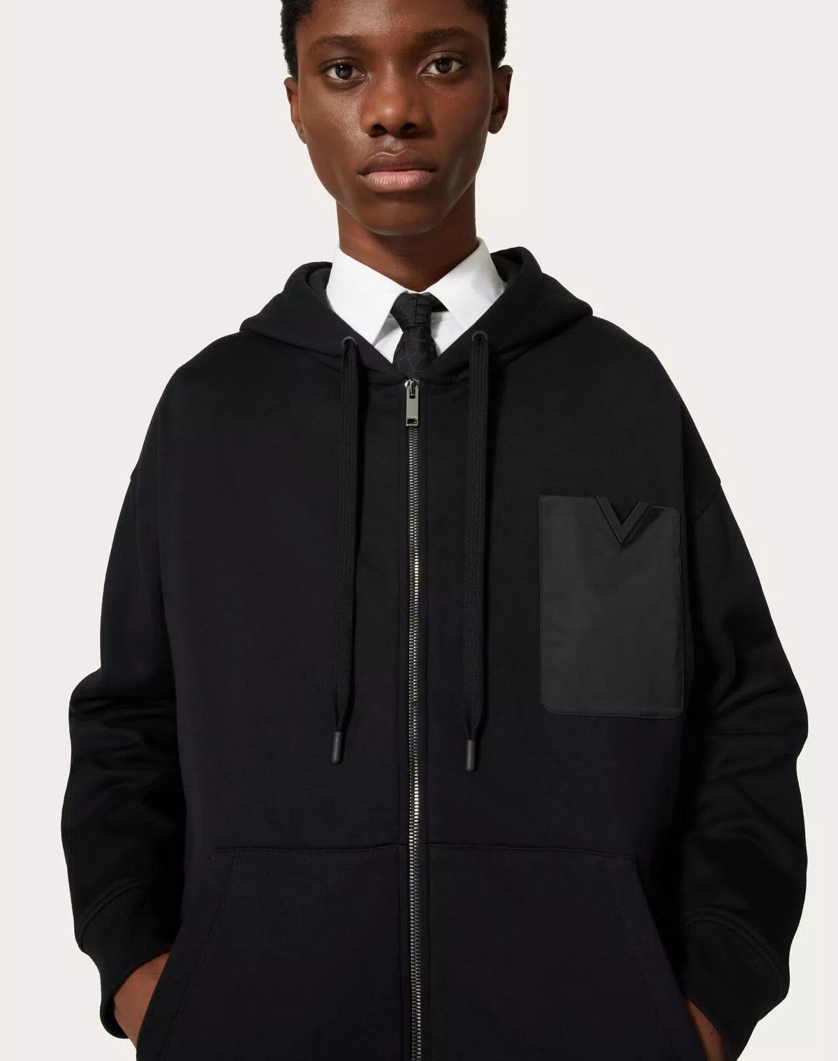 Valentino oc11z0725 Technical Cotton Sweatshirt With Hood Zip in Black Size US L / EU 52-54 / 3 - 6 Thumbnail