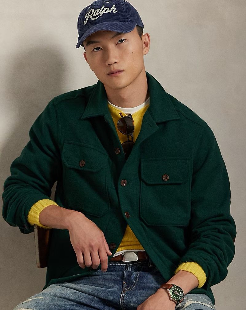 Polo Ralph Lauren Polo Ralph Lauren Suede-Patch Wool Twill Overshirt Green XL Size US XL / EU 56 / 4 - 1 Thumbnail