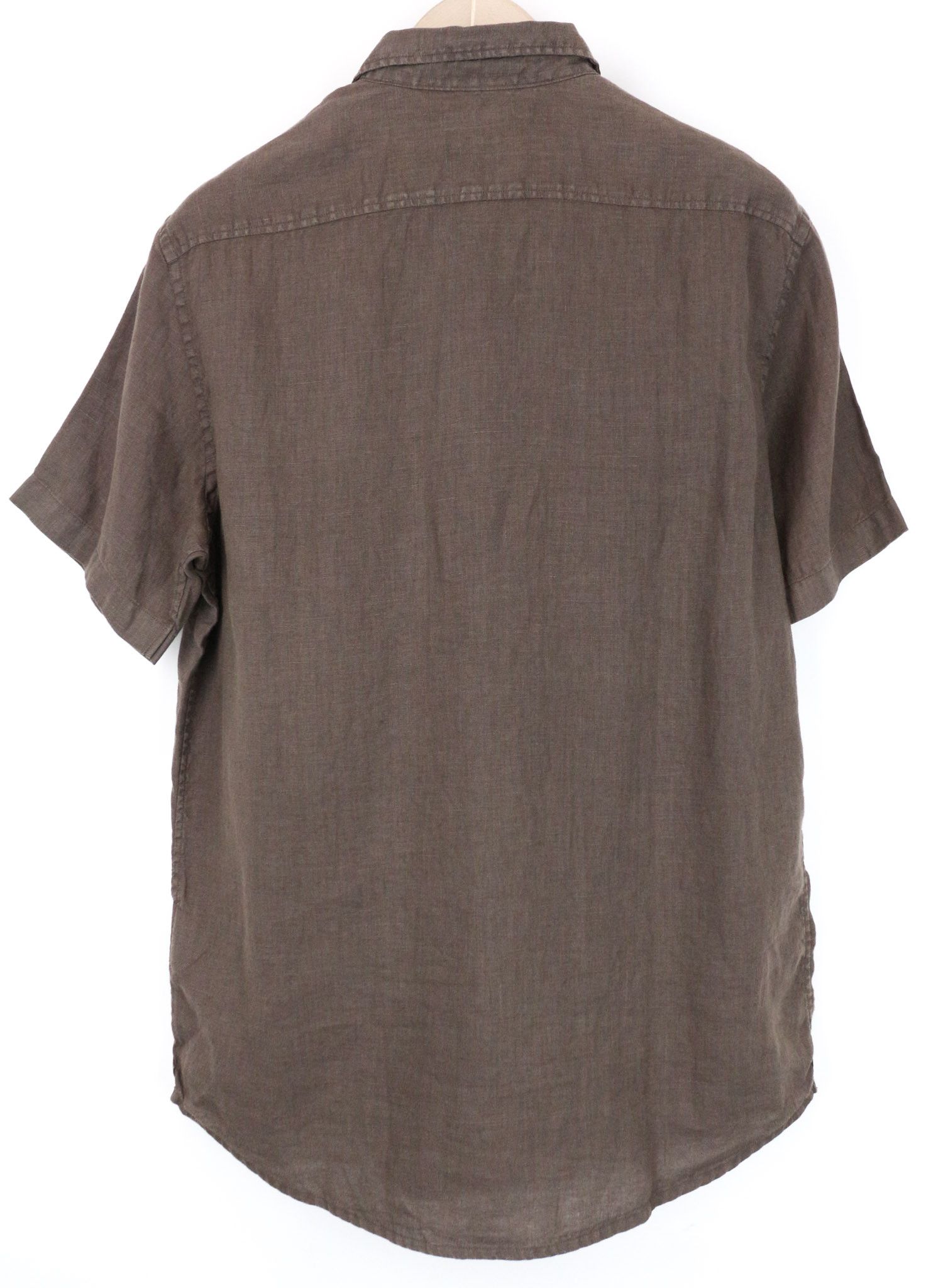 Replay L Brown Linen Short Sleeve Button-Up Shirt 74020 Size US L / EU 52-54 / 3 - 2 Thumbnail