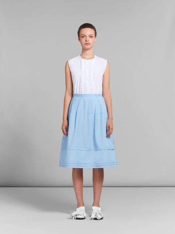 Marni o1w1db10125 Poplin Flared Midi Skirt in Light Blue Size 27" / US 4 / IT 40 - 2 Thumbnail